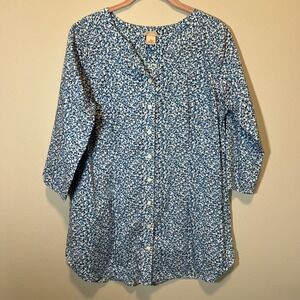 Duluth Trading Co Women's Blue Abstract Print Button Up Tunic Shirt Medium